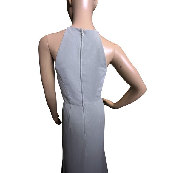 DAVID's BRIDAL Blue  Sz 2 Halter Neck Chiffon Bride's Maid Prom Dress Side Slit - Picture 2 of 16